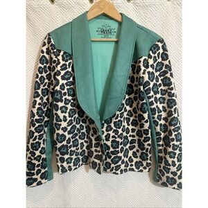 Vintage-Inspired Teal Leopard Print Women's Jacket